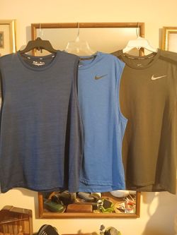 2  NIKE, 1  FILA athletic workout selveless shirt