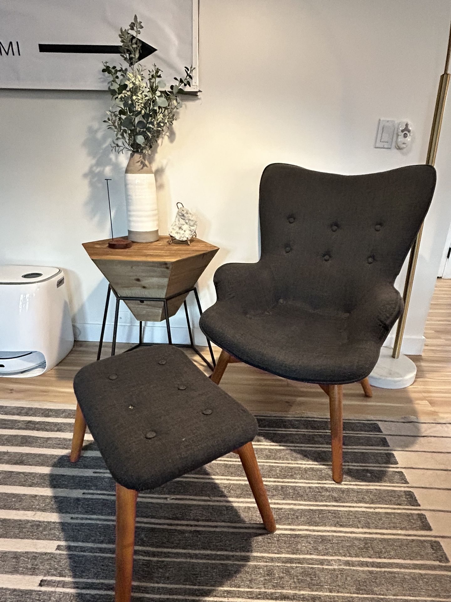 Charcoal Wingback Side Chair And Ottoman 