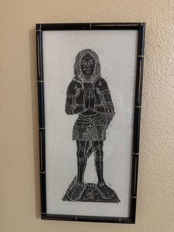 Authentic English Framed Medieval Knight Brass Rubbing Print