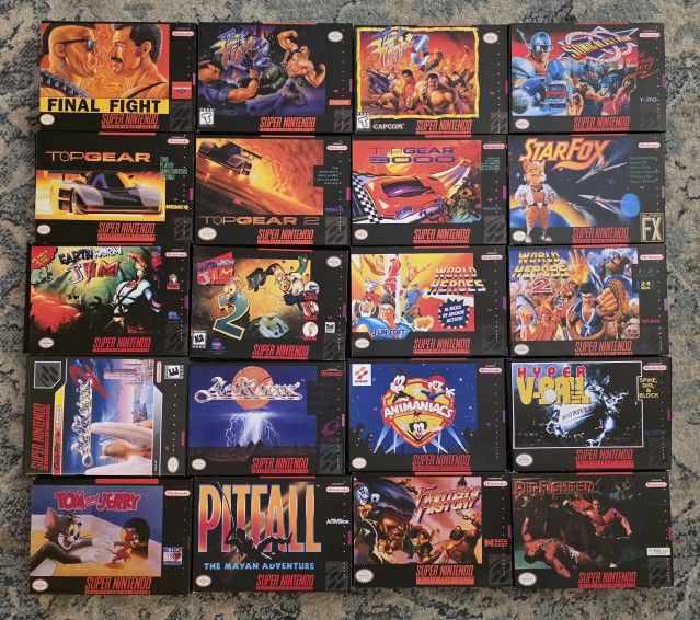 Lot Of 20 SNES Boxes & 20 Protective Cases. Super Nintendo. *READ *