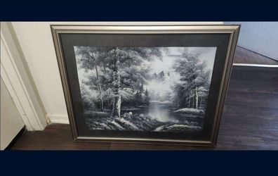 Framed Black and White Landscape Painting