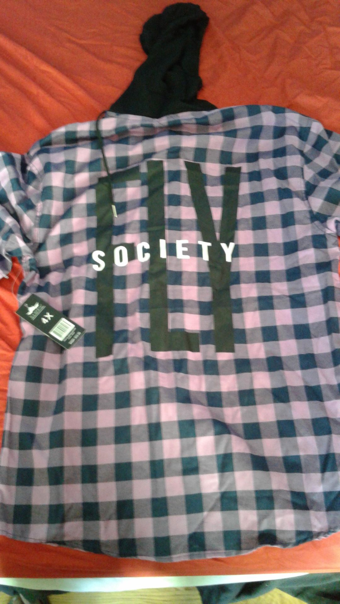 Fly Society Shirt sleeve hoodie size 4X but fits like 2X