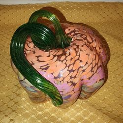 Glass Blown Colorful Pumpkin Decoration