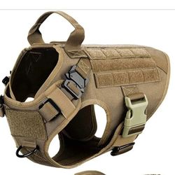 CEFANG Tactical Dog Harness Large Size,2X Metal Buckle,Working Dog MOLLE Vest with Handle,No Pulling Front Leash Clip,Hook and Loop Panel Size L