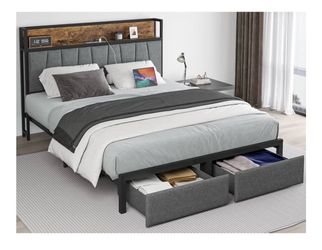 Full Size Bed Frame with Headboard and Storage,