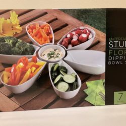 Entertaining Stuff - Flora Dipping bowl set - 7 piece set - white porcelain - New in box