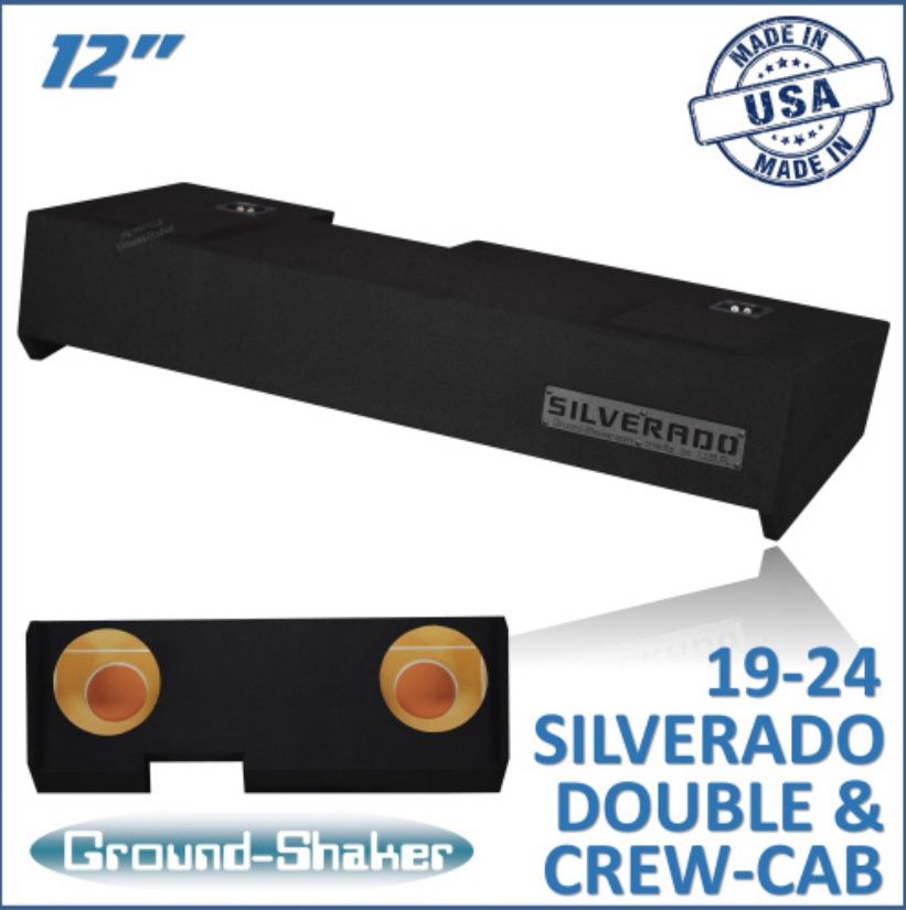 Black 12” Dual Sealed Sub Box, Fits 19-26 Chevy Silverado Double & Crew-Cab