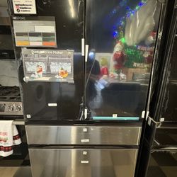 Samsung Bespoke 4 Door Family Hub Refrigerator In Charcoal Glass And Stainless Steel 