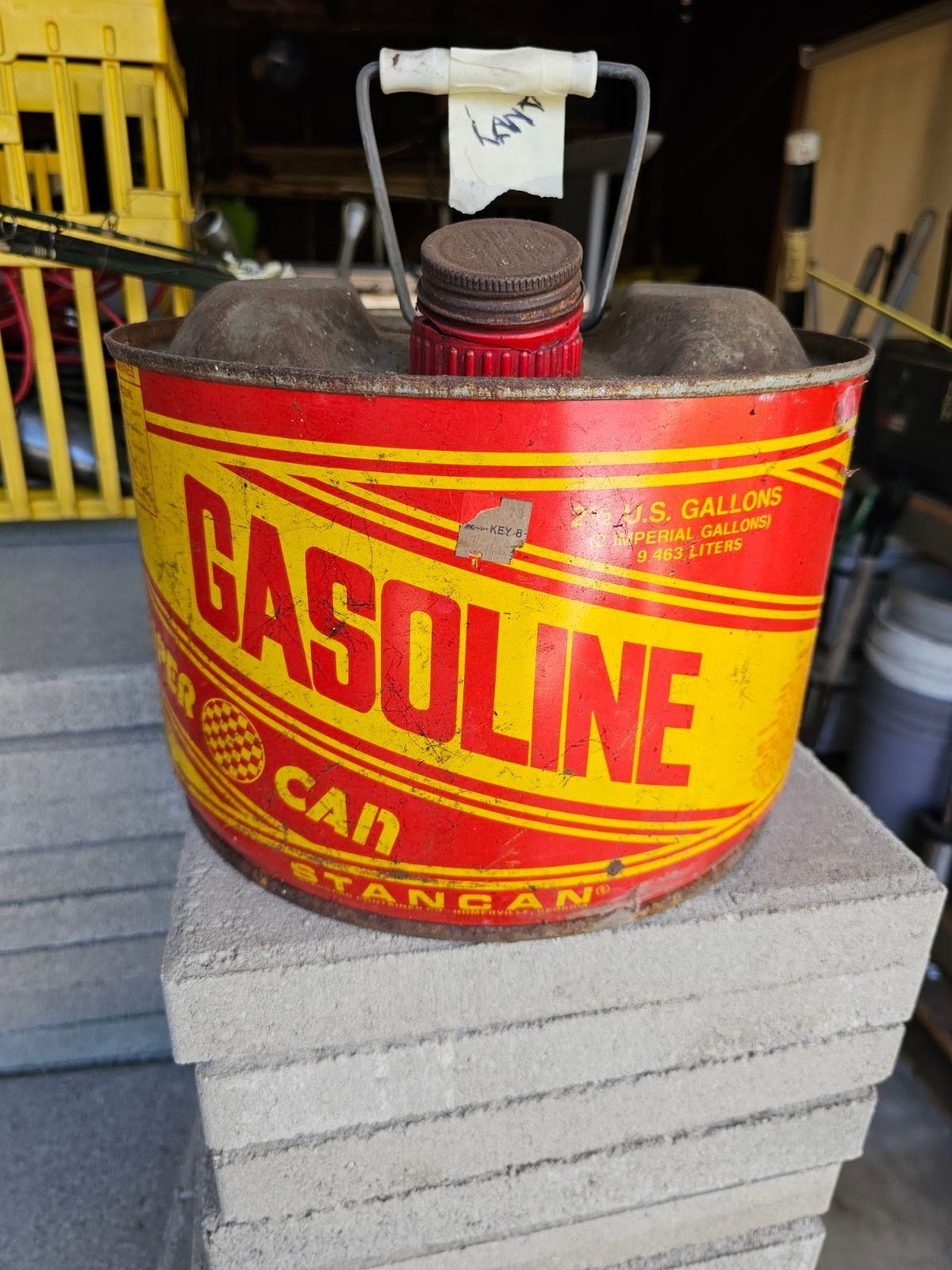 Vintage Stancan Gasoline SUPER CAN 2 1/2 Gallon Metal Gas Can
