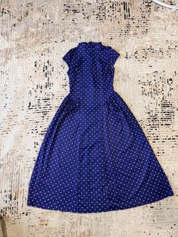 Beautiful Navy Blue Polka Dot Midi Dress!
