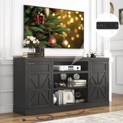 Farmhouse TV Stand for 65" 70" up 75" TVs with Power Outlet, 33" Tall TV Stand Entertainment Center