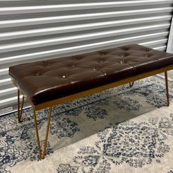 Leather Ottoman Bench Brown Color 