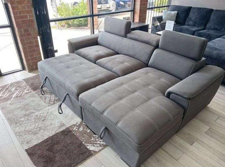 Deliver & Finance Available 👍🏼New Berel Gray 2 Piece Sleeper Sectional Sofa Chaise