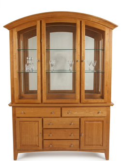 Solid Wood Lighted Display Hutch Cabinet Glass Doors Storage 56” Wide