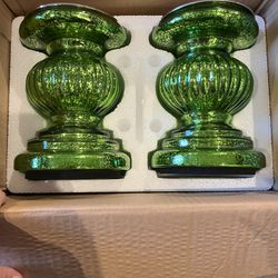 Green Mercury Candle Holder Pedestals by Valerie Parr Hill Collection