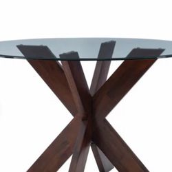 Glass Round Dining Table And Wood Base