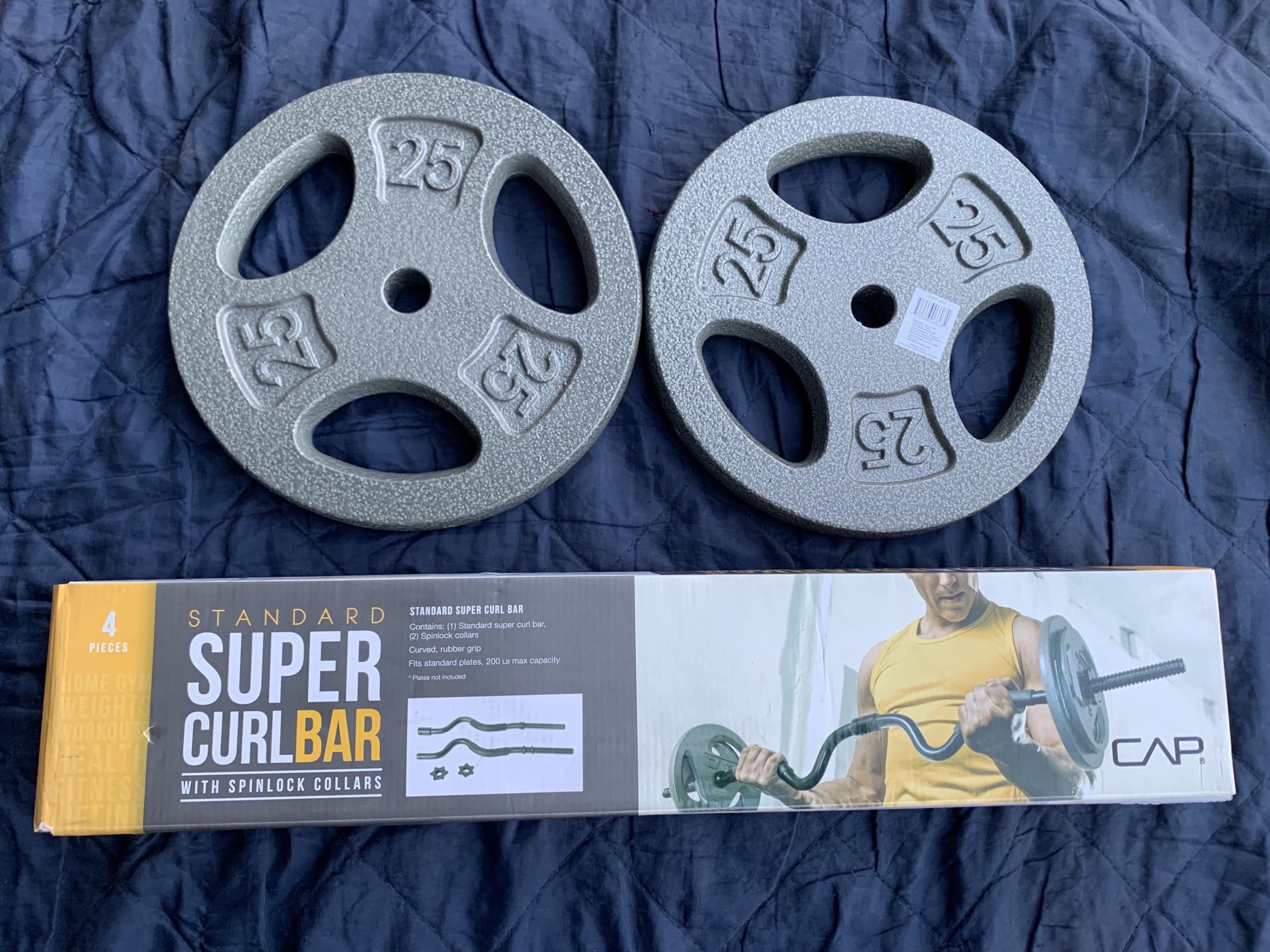 50 lbs Plates With Curl Bar