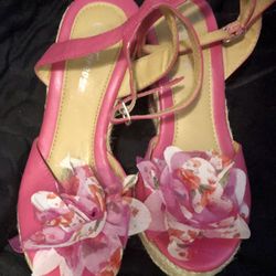 Pink 4” Flower Wedge Heels In New Condition. Size 7. $10 pickup/$13 shipping