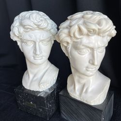 Lot Of 2 Vintage David Bust (By Michelangelo) marble sculpture statue greek...