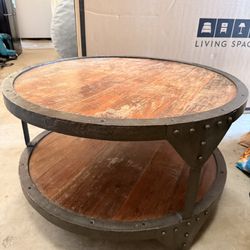 Rustic Industrial Round Two-Tier Coffee Table — Iron & Wood