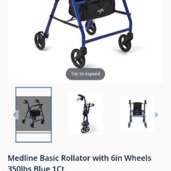 Medline Rollator New In Box Blue Walker W Brakes Folding 