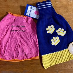 Lot (2) Pet Dog Outfits Size S Pink Funny T-Shirt & Paw Print Turtleneck Sweater
