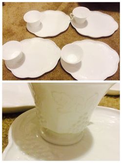 Vintage milk glass tea set harvest grapes set of 4