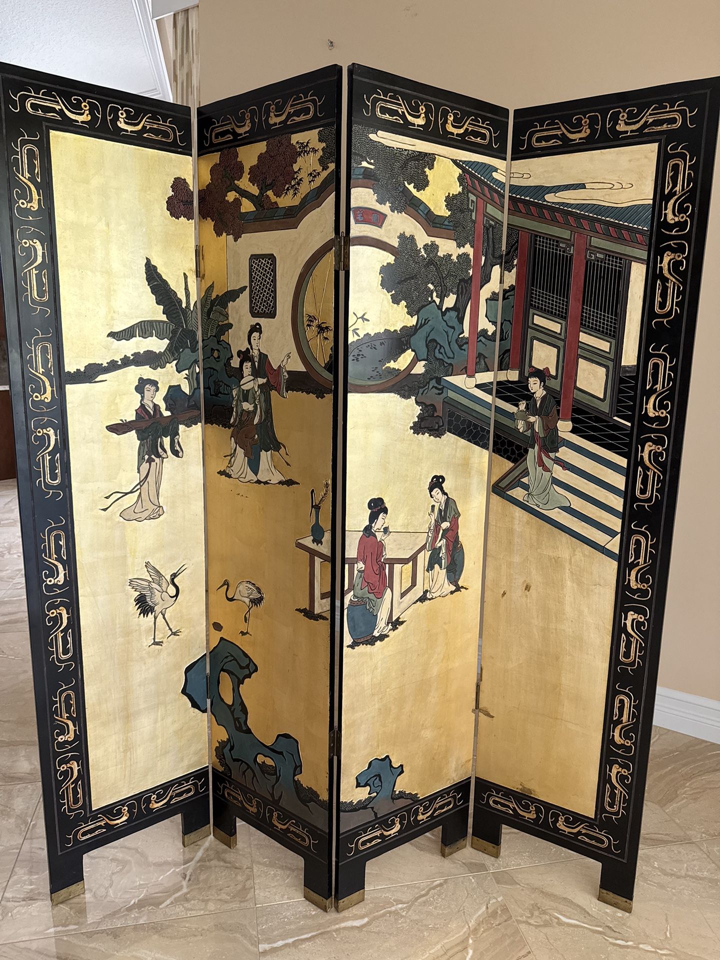 four-panel Chinese lacquer screen (Coromandel screen)