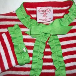 Mud Pie Baby Girl 12-18M Red White Striped Ruffle Christmas Sweater