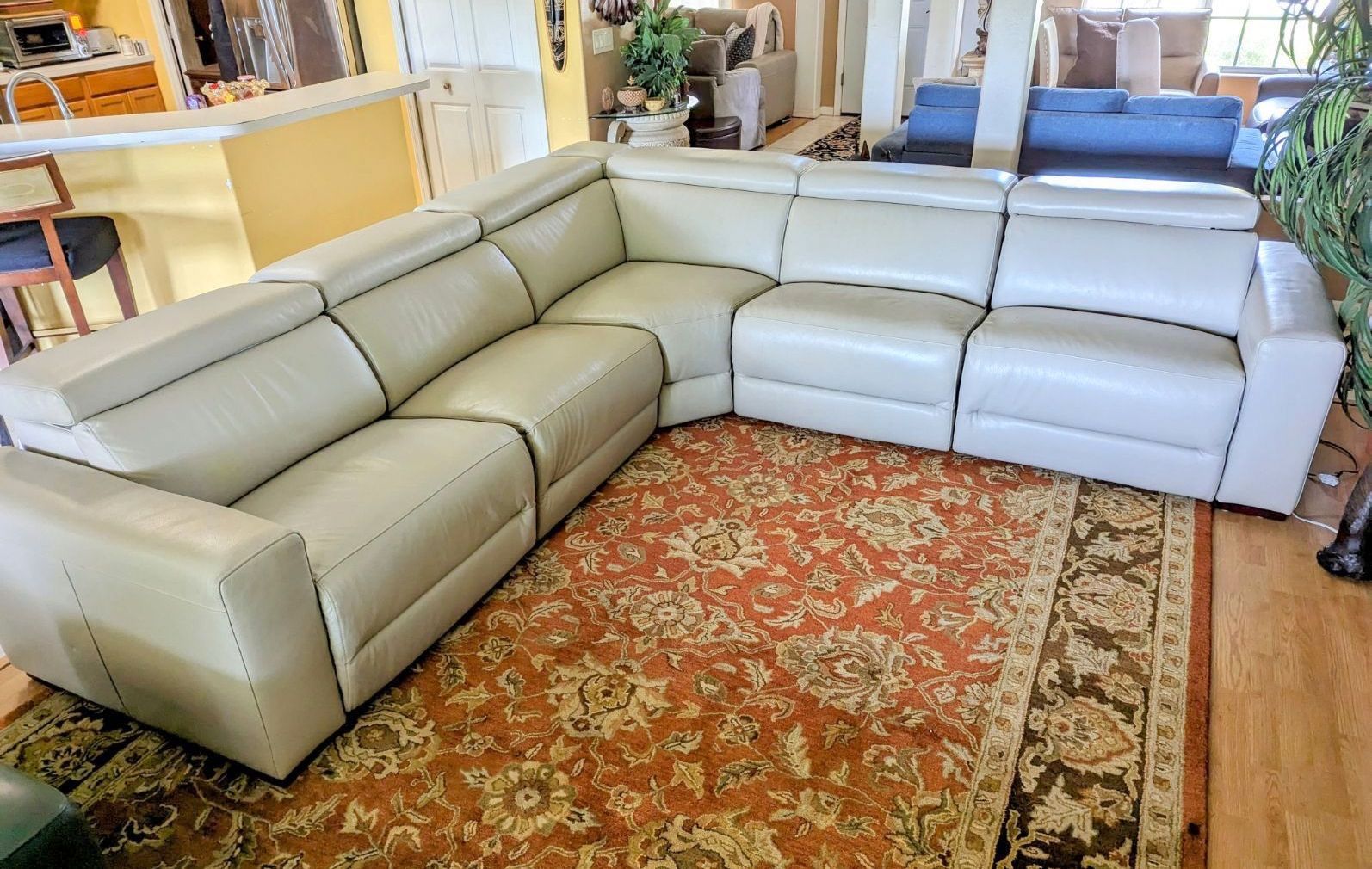 Macys Stone Ivory Leather Electric Reclining Sectional