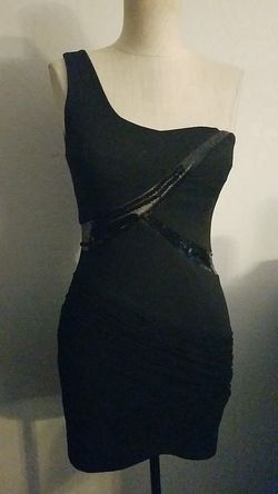 New Sz S Small women's one shoulder La Rok Luxe Cocktail Club party dress sheer mesh sequins new years