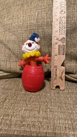VTG CHRISTMAS ORNAMENT 1950’s Clown In A Barrel 4.5” Tall 2” Wide 