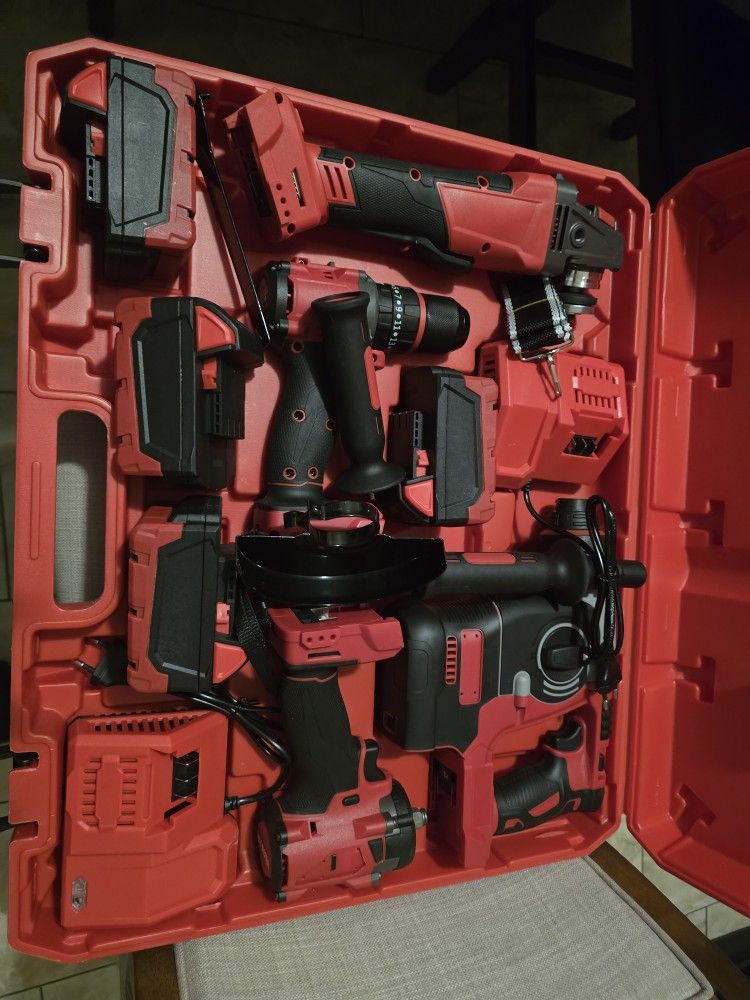 Brushless Replica Milwaukee Red Cordless 4 And 1 Tool Set Power Wrench Drill Angle Grinder Hammer Machine Power Tool Set