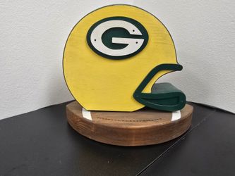 Handmade Green Bay Packers Wooden Helmet Coin Bank Man Cave
