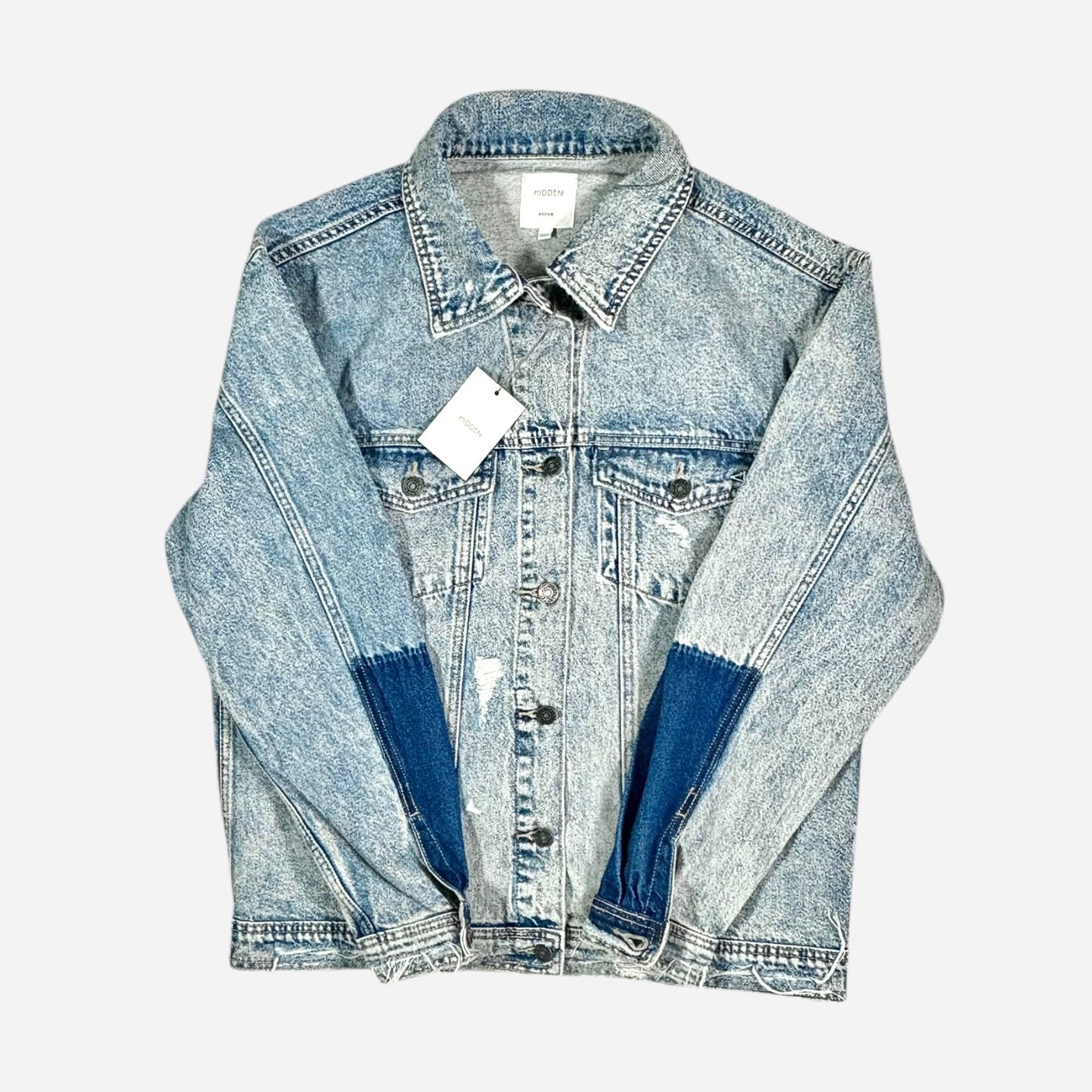 Hidden Dakota Wash Patch Sleeve Oversized Blue Jean Jacket Sz M (8-10)