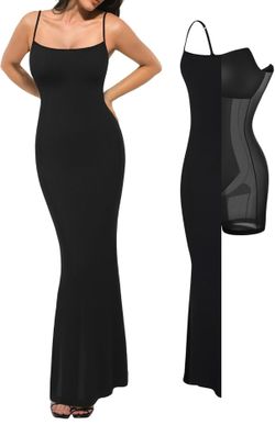 New LARGE Popilush Bodycon Dresses for Women Shapewear Tummy Control Maxi Dress Built in Bra Spaghetti Strap Long