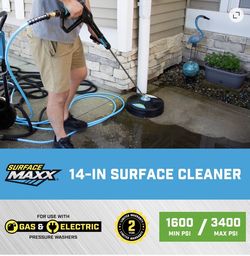 Versatile 14-inch cleaning path surface cleaner with a 1 PSI range. This black resin unit has a lightweight 3 lb build and an upgraded manifol