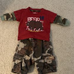 Baby Boy 0-3 Months Oshkosh Camo Pants And Long Sleeve Shirt 
