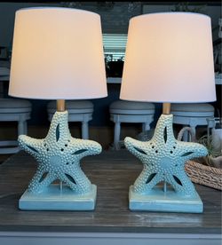 COASTAL PAIR AQUA STARFISH LAMPS