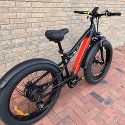Used- 1000 Watt Electric Fat Tire Mountain Bike (26x4.0), 30mph, 40 Mile Distance-Red Or Black