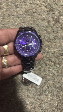 Black Chronograph Watch with Purple Dial
