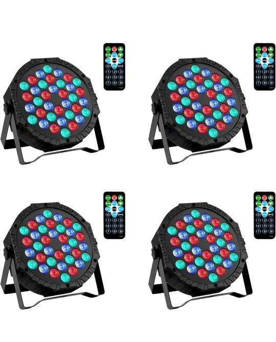 LED Stage DJ Par Lights: RGB 36 LED Uplights with Sound Activated Remote Control - Strobe Light for Parties Events Church Bar Wedding Dance Club DMX L