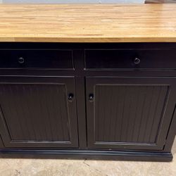 Kitchen Island Black With Natural Wood Top EUC
