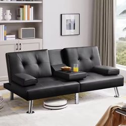 Convertible Sofa Bed Adjustable Couch Sleeper Modern Faux Leather Recliner Reversible Loveseat Folding Daybed Guest Bed, Removab