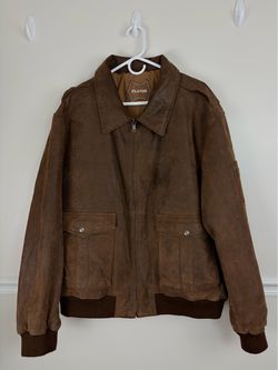 FLAVOR Men's Genuine Pigskin Leather Bomber Jacket Brown 3XL Utility Pockets