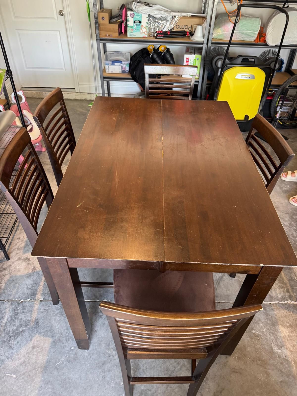 High Wood Dinning Table with Expansions. Dark Brown