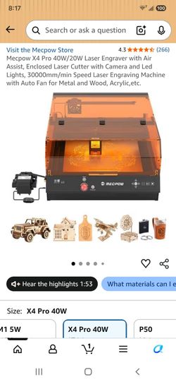 Mecpow X4 Pro 40W/20W Laser Engraver with Air Assist, Enclosed Laser Cutter with Camera and Led Lights, 30000mm/min Speed Laser Engraving Machine with