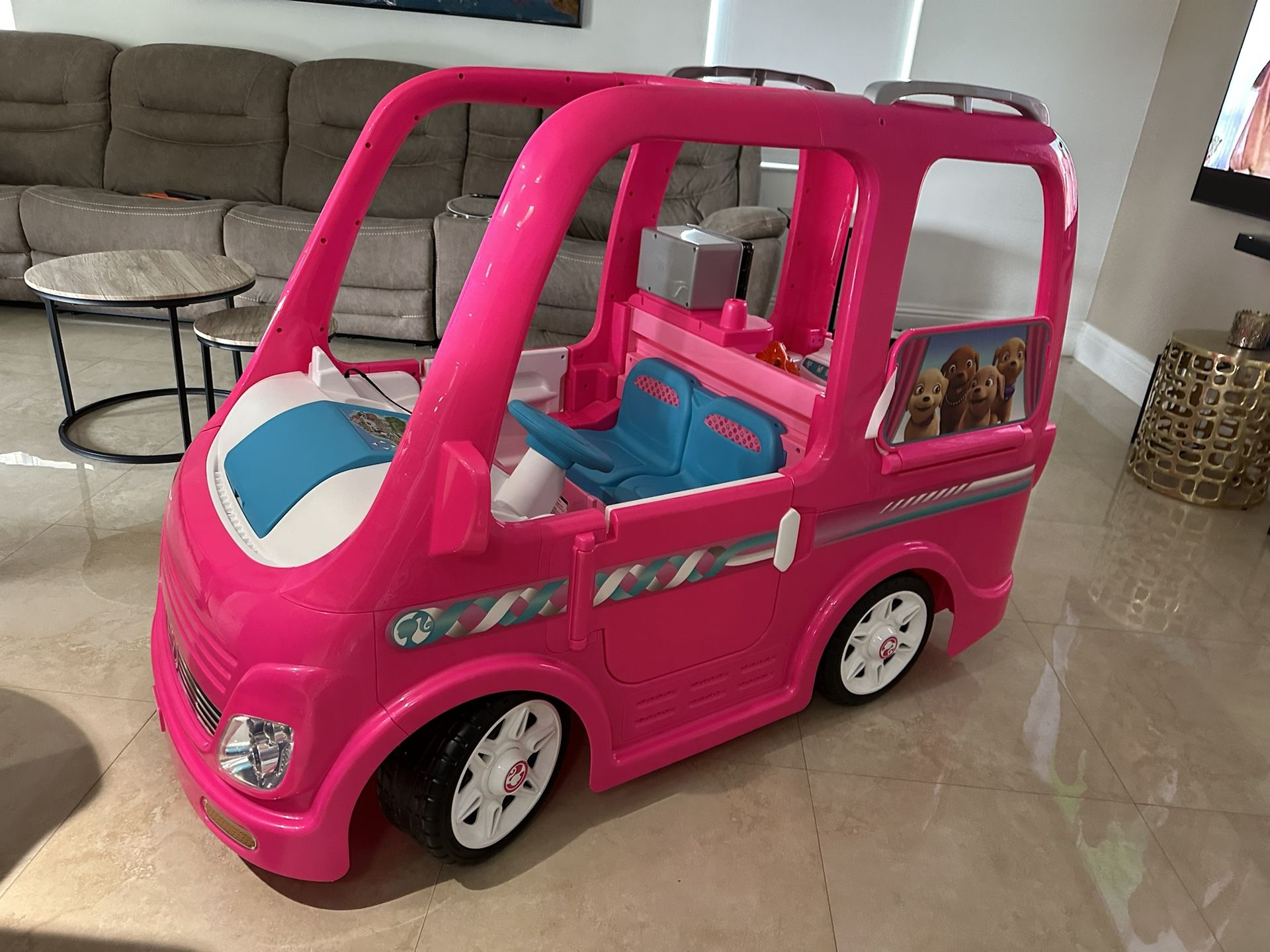 car barbie riding camper