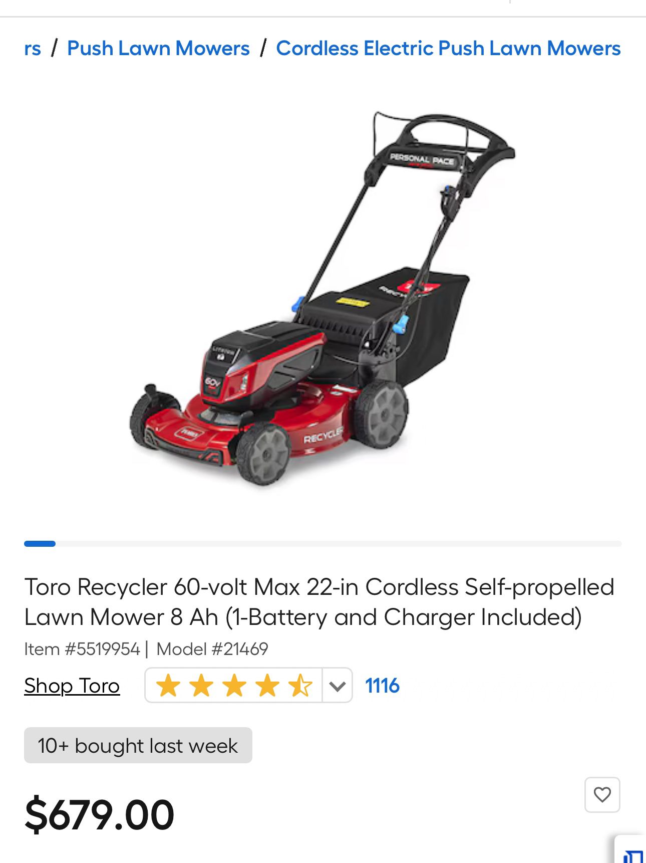 Toro Recycler 60-volt Max 22-in Cordless Self-propelled Lawn Mower 8 Ah (1-Battery and Charger Included)