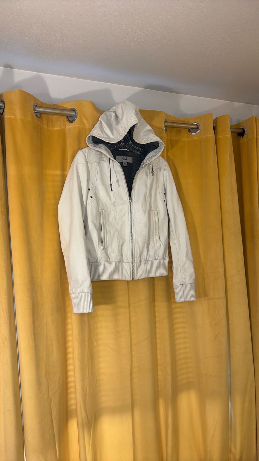 White Leather Jacket With Hood Women’s XS/S